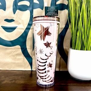 ⭐️🌙Starbucks 2023 Holiday Rose Gold and Pink Stars & Moon Decorate Lid Tumbler
